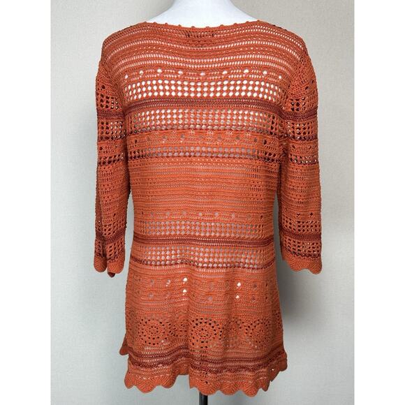 Premise Women’s Open Knit Sweater Tunic Cover Up Orange Rust Sz L Boho Hippie - Picture 8 of 16